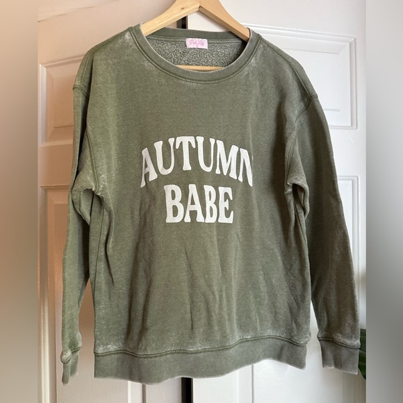 Pink Lily ‘Autumn Babe’ Sage Sweatshirt sz S Fall Cozy Cabincore Cottagecore - Picture 1 of 9